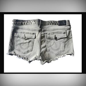 True Religion Grey Denim Joey Cutoff Shorts size 32